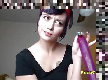 Hot and beautiful cam girl bought her so long dildo it is eleven inch long