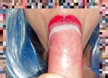 Her mouth caresses the dick insanely and takes a portion of hot cum
