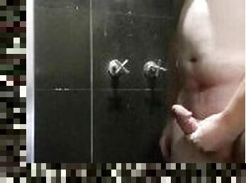 Trucker cums in the truckstop shower