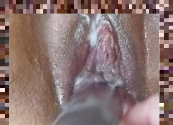 Dildo fucked pussy covered in cum