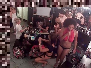 Strip club dressing room strippers getting ready