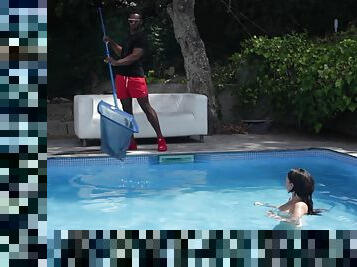 Gina Ferocious agrees to blow and ride a BBC by the pool