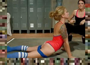Blonde lesbian spanked hard in the gym Bobbi Starr, Bella Wilde