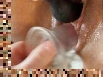 klitors, masturbācija-masturbation, orgasms, vāverīte, spēļmanta, dildo, solo, closeup, mitra