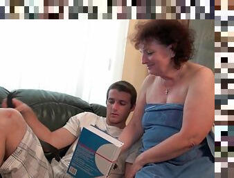 Chubby granny gets drilled on the couch