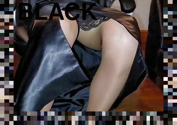 Black liquid satin skirt and black satin slips