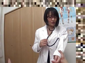 Busty Japanese doctor Hanyuu Arisa spreads her legs to ride a cock