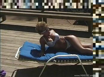 Cute amateur blonde in bikini with big tits getting fucked doggystyle in close up shoot