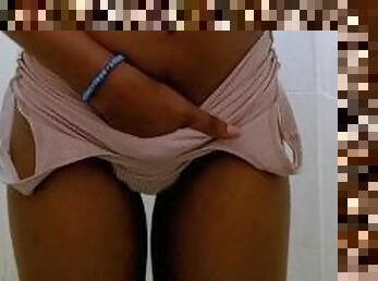African 18yo Teen plays with her pussy and tits in the school's bathroom
