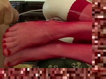 Redheaded Whore Avril Bends Over On The Sofa To Get That Fiery Pussy Railed And Her Feet Jizzed!