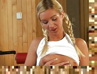 Hot blonde Cameron rides her big vibrating dildo