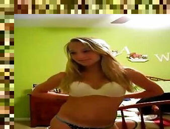 Hot amateur blonde shows her perky tits in private cam show