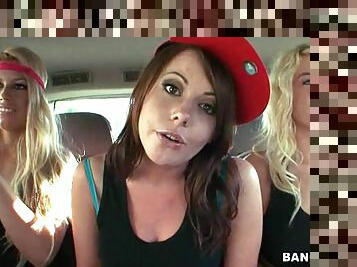 Three girls please one guy with a wonderful blowjob