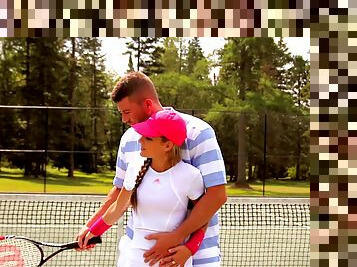 Sex on the tennis court for a hot wife