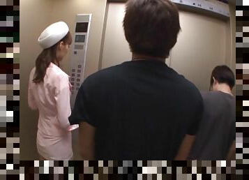 Amateur Kaede Fuyutsuki wears pink while sucking a cock in the elevator