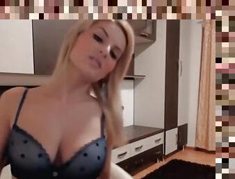 Big breasts lingerie girl sucks dildo on webcam