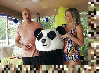 Dude dressed as a Panda bear fucks blonde pornstar Cory Chase