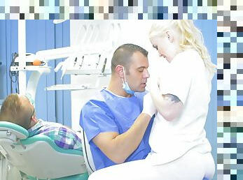 Blonde nurse seduces the doctor to have a chance to ride his dick