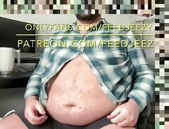 STUFFING IN TIGHT SHIRT (BUTTONS BURST!) Male Feedee 12 Donuts + Gainer Shake Belly Stuffing!