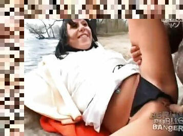 Lakeside beach sex with a horny little slut