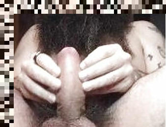 Bearded  and hairy guy playing alone with his dick