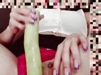 stepsister masturbates with a big courgette