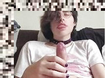 Big dick adorable femboy jerks off and cums in front of you