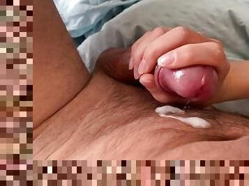 POV: Big dick with mushroom head heavy cums after slow handjob