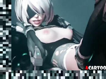 Sexy ass 2b rammed by two big dick robots