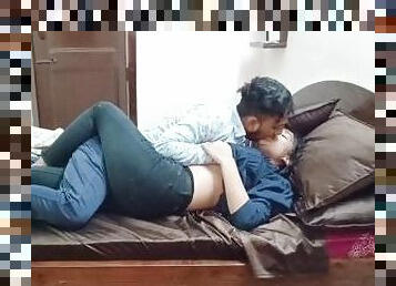 Hot Indian horny couple kissing and licking each other deeply mouth to mouth