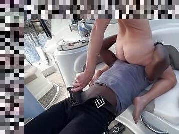 10 inch BBC Creampies me on a boat while hubby videos