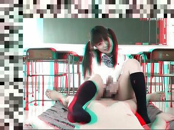 Japanese schoolgirl gives footjob in 3d porn