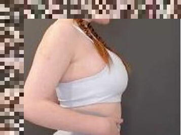 Redhead teen shows off hot body in workout clothes