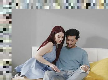 Pale redhead Jessica Ryan spreads legs to be licked and fucked