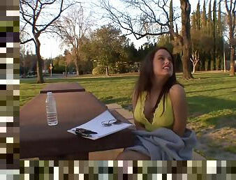 Lonesome chick picked up in a park and shown a fun time