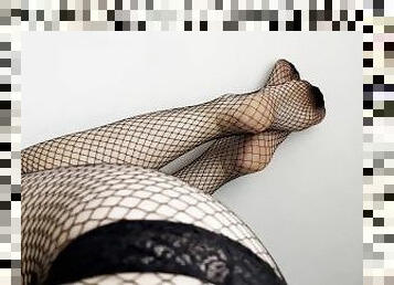 office girl after work - FISHNET STOCKINGS FEET