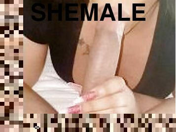 shemale, amatør, blowjob, cumshot, ebony, stor-pikk, homofil, svart, pov, cum