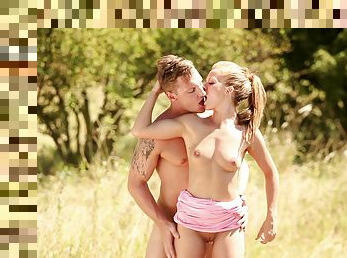 Passionate blonde filmed taking dick by the side of the road