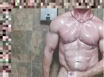 Gym stud strokes in shower after workout
