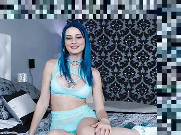 Blue haired Jewelz Blu loves to be face and throat fucked