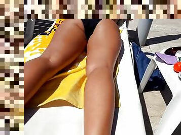Gf opens legs shows pussy lines, pool ass, bikini briefs