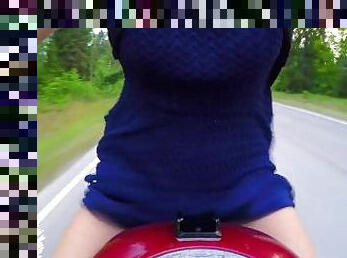 Teen Riding A Motorcycle And Flashing Pussy