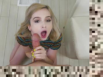 Sweet blonde teen with braces gives a great blowjob