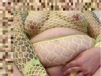 BBW stepmom MILF toys fishnets and heels