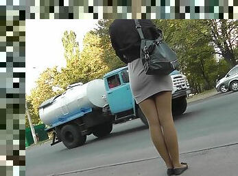 Blonde in pantyhose gets caught by hidden cam