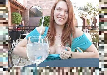 Redhead teen shows her ass and pink pussy in public