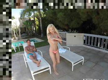 Hardcore pool side doggy style sex with Elsa Jean and her man