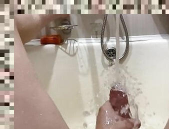 Masturbating with tap water in the bathroom in slow motion 4K