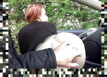 Big ass redhead teen bangs stranger cock in public