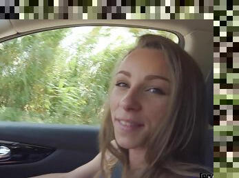 Angel Emily gets her pussy fucked by a taxi driver in the car